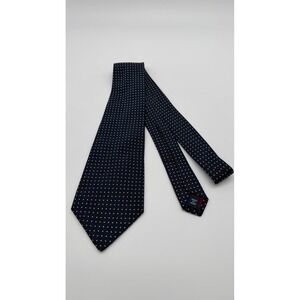 Polo Ralph Lauren Mens Navy Blue White Pin Dot Silk Tie Handmade Classic